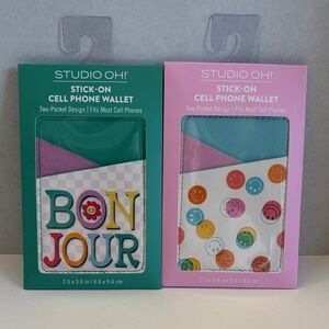Studio Oh! Stick-On Cell Phone Wallet - Your Choice Bonjour and Emoji